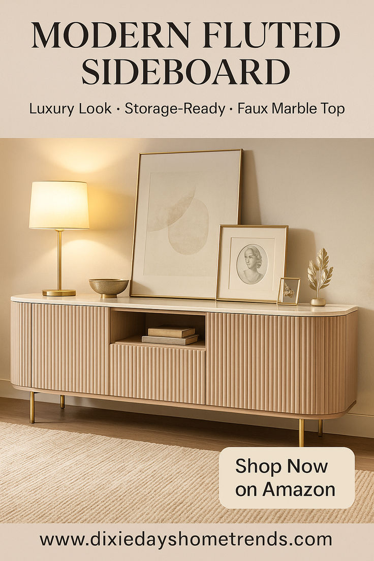 Modern Fluted Sideboard with Faux Marble TopElegant Storage Solution